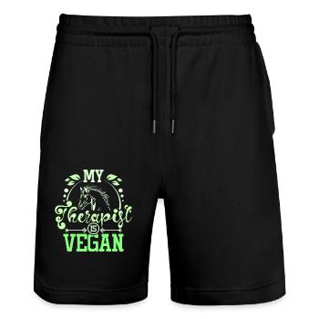 Mon thérapeute est un cheval végétalien - Short de jogging bio TRAINER Stanley/Stella unisexe - noir - Devant - Nik (191cm) & Marisol (170cm)