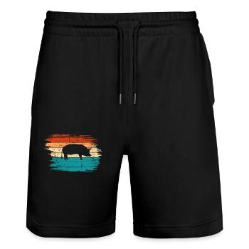 Pig Animal Retro Pet Farm Idée cadeau - Short de jogging bio TRAINER Stanley/Stella unisexe - noir - Devant - Nik (191cm) & Marisol (170cm)