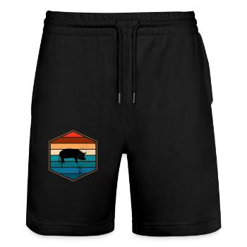 Pig Animal Retro Pet Farm Gift idea - Stanley/Stella Unisex Bio Joggingshorts Trainer  - Schwarz - Vorne - Nik (191cm) & Marisol (170cm)