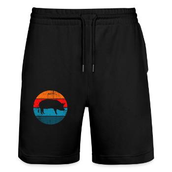 Pig Animal Retro Pet Farm Idée cadeau - Short de jogging bio TRAINER Stanley/Stella unisexe - noir - Devant - Nik (191cm) & Marisol (170cm)