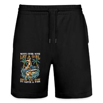 Lustig Angeln Hecht Karpfen Frau Angler Geschenk - Stanley/Stella Unisex Bio Joggingshorts Trainer  - Schwarz - Vorne - Nik (191cm) & Marisol (170cm)
