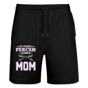 My favorite fencer calls me mom - Stanley/Stella Unisex Bio Joggingshorts Trainer  - Schwarz - Vorne - Nik (191cm) & Marisol (170cm)