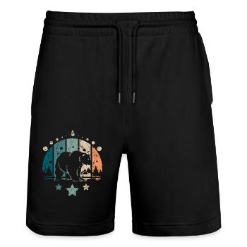 Retro Vintage Forest Polar Bear - Stanley/Stella Unisex Bio Joggingshorts Trainer  - Schwarz - Vorne - Nik (191cm) & Marisol (170cm)