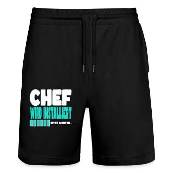 Chef wird installiert - Stanley/Stella Unisex Bio Joggingshorts Trainer  - Schwarz - Vorne - Nik (191cm) & Marisol (170cm)