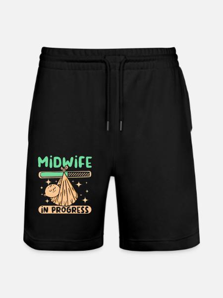 Midwife in progress - Stanley/Stella Trainer Unisex Organic Jogging Shorts - black