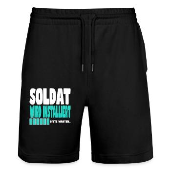 Soldat wird installiert - Stanley/Stella Unisex Bio Joggingshorts Trainer  - Schwarz - Vorne - Nik (191cm) & Marisol (170cm)