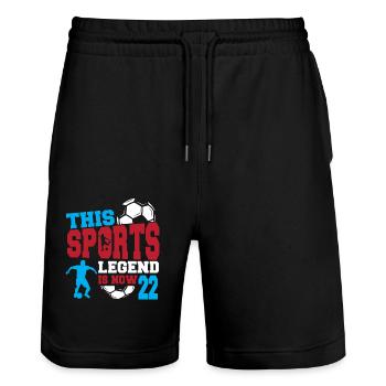This sports legend is now 22, football game 22. - Stanley/Stella Trainer Unisex Organic Jogging Shorts - black - Front - Nik (191cm) & Marisol (170cm)