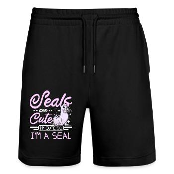 Seals are cute I'm cute so I'm a seal - Stanley/Stella Trainer Unisex Organic Jogging Shorts - black - Front - Nik (191cm) & Marisol (170cm)