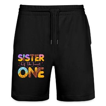 Schwester Der Süßen Bestreut Köstlichen Krapfen - Stanley/Stella Unisex Bio Joggingshorts Trainer  - Schwarz - Vorne - Nik (191cm) & Marisol (170cm)