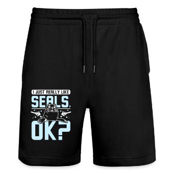 I just really like seals ok? - Stanley/Stella Unisex Bio Joggingshorts Trainer  - Schwarz - Vorne - Nik (191cm) & Marisol (170cm)