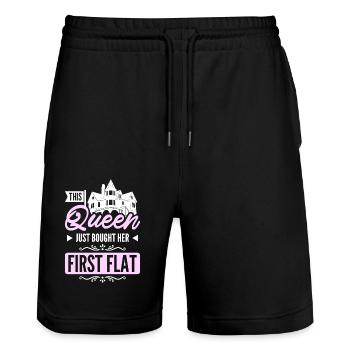 This queen just bought her first flat - Stanley/Stella Unisex Bio Joggingshorts Trainer  - Schwarz - Vorne - Nik (191cm) & Marisol (170cm)