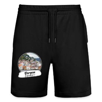 Bergen Norway Souvenir - Stanley/Stella Trainer Unisex Organic Jogging Shorts - black - Front - Nik (191cm) & Marisol (170cm)