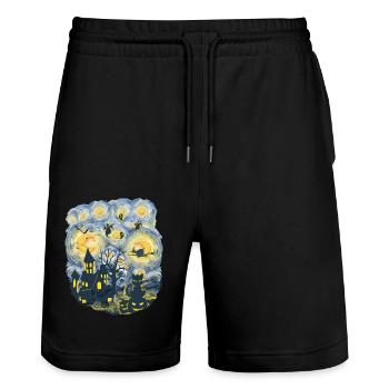Spooky Evening With Pumpkins Ghosts - Stanley/Stella Trainer Unisex Organic Jogging Shorts - black - Front - Nik (191cm) & Marisol (170cm)