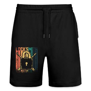 Retro Vintage Locksmith - Stanley/Stella Unisex Bio Joggingshorts Trainer  - Schwarz - Vorne - Nik (191cm) & Marisol (170cm)