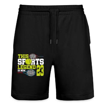 This sports legend is now 23, tennis 23. - Stanley/Stella Trainer Unisex Organic Jogging Shorts - black - Front - Nik (191cm) & Marisol (170cm)