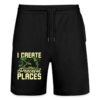 I create peaceful places gardening - Stanley/Stella Unisex Bio Joggingshorts Trainer  - Schwarz - Vorne - Nik (191cm) & Marisol (170cm)