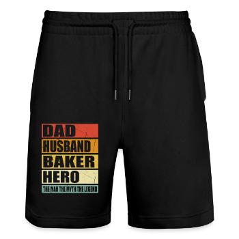 Father Husband Baker Held - Stanley/Stella Trainer Unisex Organic Jogging Shorts - black - Front - Nik (191cm) & Marisol (170cm)