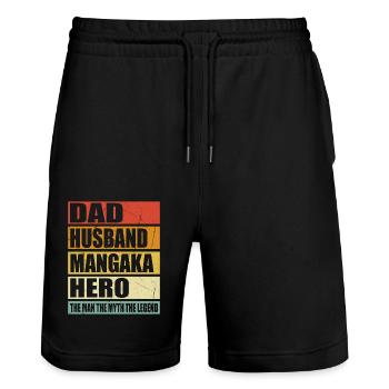 Father Husband Mangaka Hero - Stanley/Stella Trainer Unisex Organic Jogging Shorts - black - Front - Nik (191cm) & Marisol (170cm)