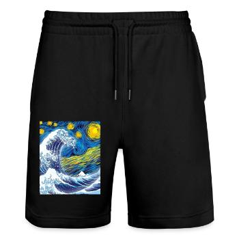 Kanagawa Waves Aesthetic Japanese Art Great Wave - Stanley/Stella Trainer Unisex Organic Jogging Shorts - black - Front - Nik (191cm) & Marisol (170cm)