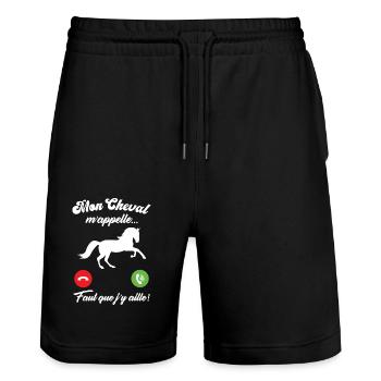 Mon cheval m'appelle faut quẹ j’y aille - Short de jogging bio TRAINER Stanley/Stella unisexe - noir - Devant - Nik (191cm) & Marisol (170cm)