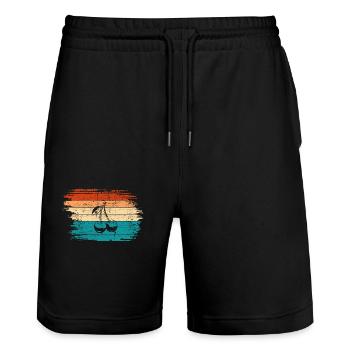 Cherry Fruit Lover Retro Healthy Gift idea - Stanley/Stella Trainer Unisex Organic Jogging Shorts - black - Front - Nik (191cm) & Marisol (170cm)
