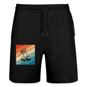 Cherry Fruit Lover Retro Healthy Gift idea - Stanley/Stella Trainer Unisex Organic Jogging Shorts - black - Front - Nik (191cm) & Marisol (170cm)