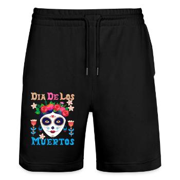Dia-de-los-Muertos, La-Catrina Mexiko, sugar-skull - Stanley/Stella Unisex Bio Joggingshorts Trainer  - Schwarz - Vorne - Nik (191cm) & Marisol (170cm)