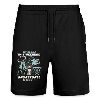 Basketball und Bier lustiger Spruch, Wochenende - Stanley/Stella Unisex Bio Joggingshorts Trainer  - Schwarz - Vorne - Nik (191cm) & Marisol (170cm)