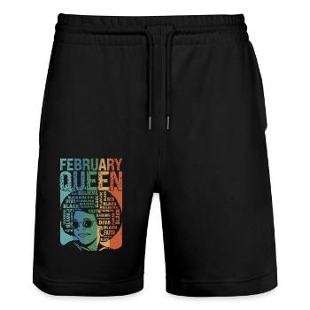 February Birth month of the Queen celebrates the - Stanley/Stella Trainer Unisex Organic Jogging Shorts - black - Front - Nik (191cm) & Marisol (170cm)