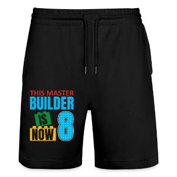 Dieser Baumeister Ist Jetzt 8, Toy Blocks 8. - Stanley/Stella Unisex Bio Joggingshorts Trainer  - Schwarz - Vorne - Nik (191cm) & Marisol (170cm)