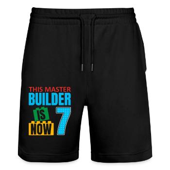 This Builder Is Now 7, Toy Blocks 7. - Stanley/Stella Trainer Unisex Organic Jogging Shorts - black - Front - Nik (191cm) & Marisol (170cm)