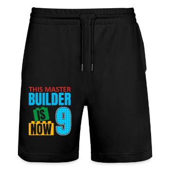 This builder is now 9, Toy Blocks 9. - Stanley/Stella Trainer Unisex Organic Jogging Shorts - black - Front - Nik (191cm) & Marisol (170cm)