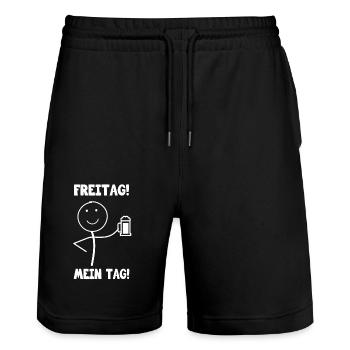 Freitag mein Tag Bier trinken - Stanley/Stella Unisex Bio Joggingshorts Trainer  - Schwarz - Vorne - Nik (191cm) & Marisol (170cm)