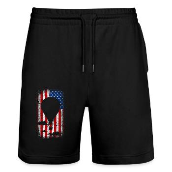 Usa american flag hot air balloon 4th of july - Stanley/Stella Trainer Unisex Organic Jogging Shorts - black - Front - Nik (191cm) & Marisol (170cm)