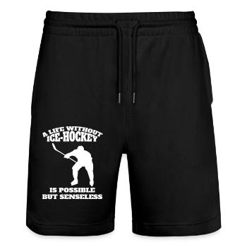 Eishockeyteam Eishockey Geschenk Wintersport - Stanley/Stella Unisex Bio Joggingshorts Trainer  - Schwarz - Vorne - Nik (191cm) & Marisol (170cm)