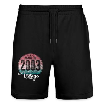 Vintage Made in 2003 Year of birth 2003 Birthday - Stanley/Stella Trainer Unisex Organic Jogging Shorts - black - Front - Nik (191cm) & Marisol (170cm)