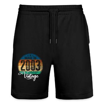 Vintage Made in 2003 Year of birth 2003 Birthday - Stanley/Stella Trainer Unisex Organic Jogging Shorts - black - Front - Nik (191cm) & Marisol (170cm)