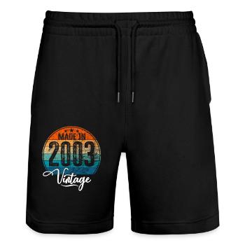 Vintage Made in 2003 Year of birth 2003 Birthday - Stanley/Stella Trainer Unisex Organic Jogging Shorts - black - Front - Nik (191cm) & Marisol (170cm)
