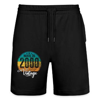 Vintage Made in 2000 Year of birth 2000 Birthday - Stanley/Stella Trainer Unisex Organic Jogging Shorts - black - Front - Nik (191cm) & Marisol (170cm)