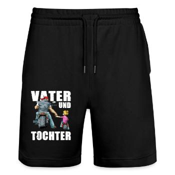 Vater und Tochter Biker Rocker Motorrad - Stanley/Stella Unisex Bio Joggingshorts Trainer  - Schwarz - Vorne - Nik (191cm) & Marisol (170cm)