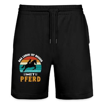 Das Leben ist besser mit Pferd - Stanley/Stella Unisex Bio Joggingshorts Trainer  - Schwarz - Vorne - Nik (191cm) & Marisol (170cm)