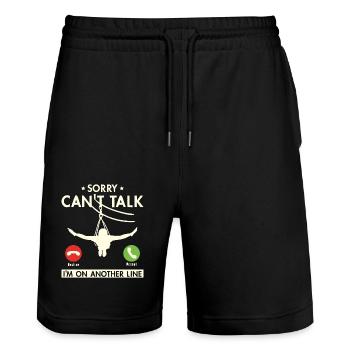 Sorry Can't Talk I'm On Another Line zipline - Stanley/Stella Unisex Bio Joggingshorts Trainer  - Schwarz - Vorne - Nik (191cm) & Marisol (170cm)