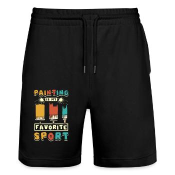 Painting is my favorite sport - Stanley/Stella Trainer Unisex Organic Jogging Shorts - black - Front - Nik (191cm) & Marisol (170cm)