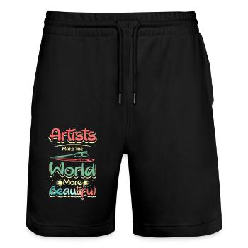 Artists make the world more beautiful - Stanley/Stella Trainer Unisex Organic Jogging Shorts - black - Front - Nik (191cm) & Marisol (170cm)