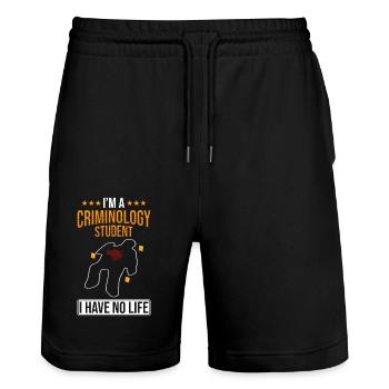Criminology Student - Stanley/Stella Trainer Unisex Organic Jogging Shorts - black - Front - Nik (191cm) & Marisol (170cm)