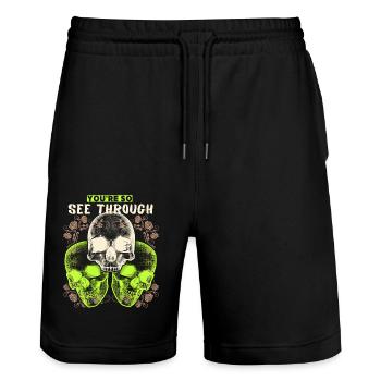Totenkopf Design mit lustigem Spruch, 3 Schädel - Stanley/Stella Unisex Bio Joggingshorts Trainer  - Schwarz - Vorne - Nik (191cm) & Marisol (170cm)
