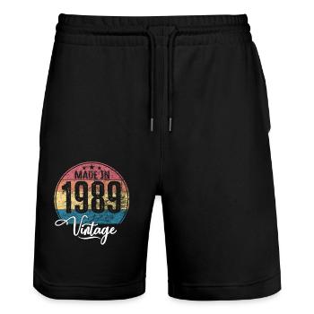 Millésime Fabriqué en 1989 Année de naissance 1989 Anniversaire - Short de jogging bio TRAINER Stanley/Stella unisexe - noir - Devant - Nik (191cm) & Marisol (170cm)