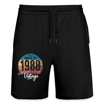 Vintage Made in 1988 Year of birth 1988 Birthday - Stanley/Stella Trainer Unisex Organic Jogging Shorts - black - Front - Nik (191cm) & Marisol (170cm)