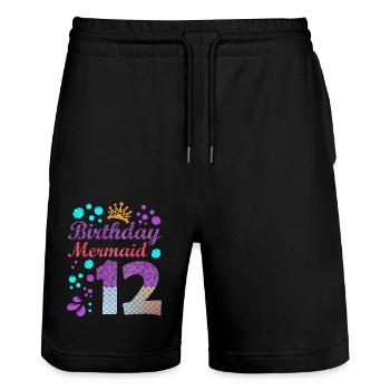 Anniversaire Mermaid 12 Shell Summer Vibe 12 - Short de jogging bio TRAINER Stanley/Stella unisexe - noir - Devant - Nik (191cm) & Marisol (170cm)
