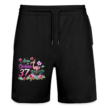 Aloha Birthday 37 Flamingo Bird 37th Birthday - Stanley/Stella Trainer Unisex Organic Jogging Shorts - black - Front - Nik (191cm) & Marisol (170cm)